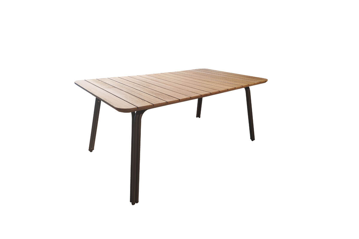 Simi nowoczesny stół ogrodowy z drewna i kamienia - prostokątny 140 x 100 cm